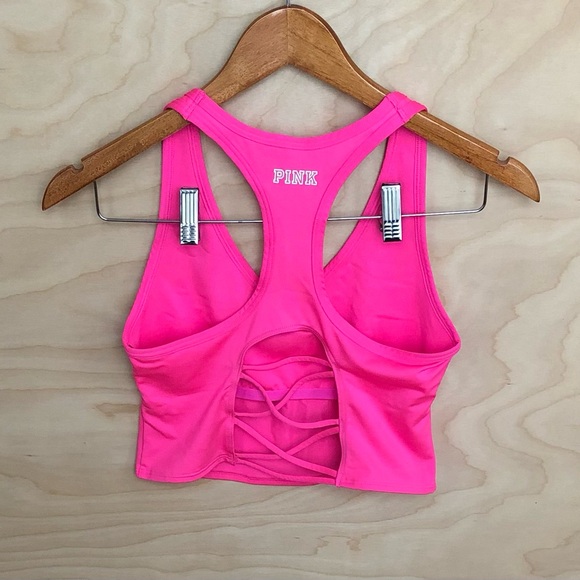 Victoria Secret Crop Tank Top Pink Cut Out Workout Stretch Women’s Medium - Picture 2 of 9